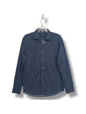 Bugatchi Blue Speckled Button-Up Shirt – Men’s Medium Shaped Fit 100% Cotton